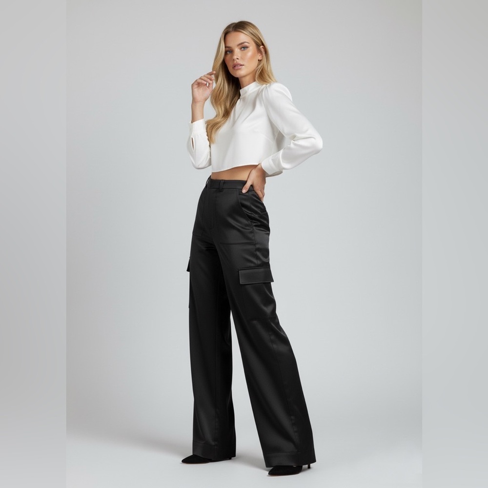Old Navy NWOT Women’s Extra High-Waisted Wide-Leg Barrel Satin Cargo Pants 2Tall